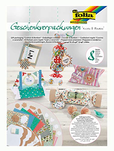 folia 974 - Geschenk Schachteln "Kissen & Bonbons", 42 teiliges Geschenkverpackungsset, 2 vorgestanzte Schachtelmodelle für 8 Geschenkboxen von folia