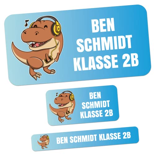 foliado® 165 Stück Namensaufkleber verschiedene Motive 3 Größen als Set Klebeetiketten für Gegenstände & Stifte Sticker Namensetikett Schule Kindergarten wasserfest APD-055S (Dino) von foliado