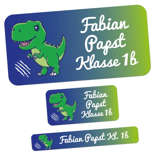 foliado® 165 Stück Namensaufkleber verschiedene Motive 3 Größen als Set Klebeetiketten für Gegenstände & Stifte Sticker Namensetikett Schule Kindergarten wasserfest APD-055S (TRex) von foliado