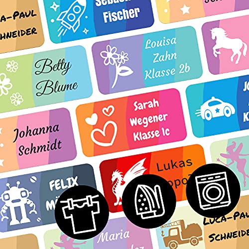 foliado® Bügeletiketten Namensaufkleber für Kinder bis zu 3-zeilig Etikett 30x15mm Schule Kita Kleidung personalisierte Wäscheetiketten wasserfest zum aufbügeln auf Textil (65 Stück) APD-025 von foliado