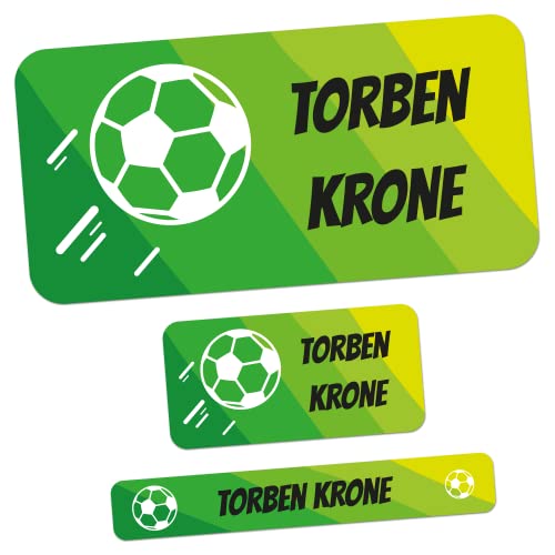 foliado® kids 165 Stück Namensaufkleber Kinder verschiedene Motive 3 Größen als Set Klebeetiketten für Gegenstände & Stifte Sticker Namensetikett Schule Kindergarten wasserfest APD-045S (Fußball) von foliado