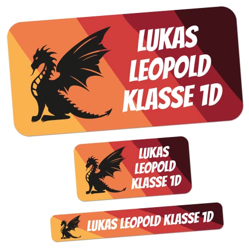 foliado® kids 165 Stück Namensaufkleber Kinder verschiedene Motive 3 Größen als Set Klebeetiketten für Gegenstände & Stifte Sticker Namensetikett Schule Kindergarten wasserfest APD-045S (Drache) von foliado