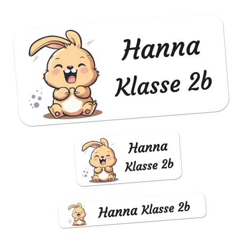 foliado® kids 165 Stück Namensaufkleber Kinder verschiedene Motive 3 Größen als Set Klebeetiketten für Gegenstände & Stifte Sticker Namensetikett Schule Kindergarten wasserfest APD-055S (Hase) von foliado