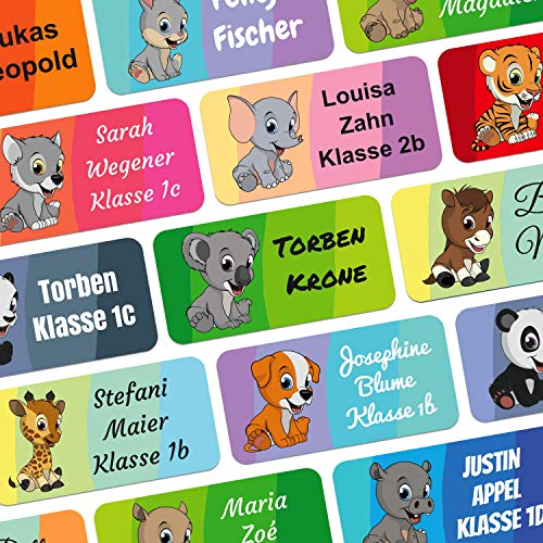 foliado® kids Namensaufkleber Kinder Tiere bis zu 3-zeilig Etikett 30x15mm Sticker Namensetikett Schule Kita Kleidung APD-007 (100) von foliado