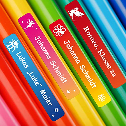 foliado® kids Namensaufkleber Stifteaufkleber Kinder Etikett 45x7mm Sticker Namensetikett Schule Kita für Kennzeichnung von Stiften personalisierte Klebeetiketten wasserfest (60 Stück) APD-022 von foliado