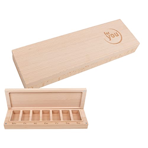 for you tablettenbox holz | 7 tage für die Wocheneinteilung von Montag bis Sonntag | Handarbeit aus unbehandeltem Buchenholz | Pro Tag passen 18 Kapseln der Standardgröße 0 | Organisation, Geschenk von for you