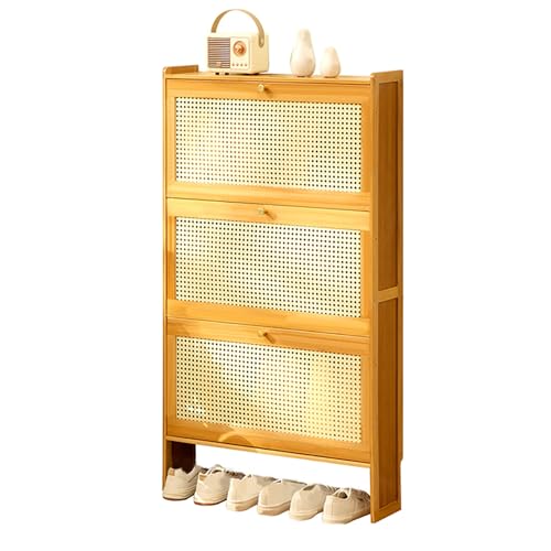 Rattan-Schuhschrank mit freistehendem Kippeimer für Eingangsbereich, Flur, Wohnzimmer, schmales Schuhregal, Aufbewahrung, Organizer, 50 x 17 x 120 cm von forestalk