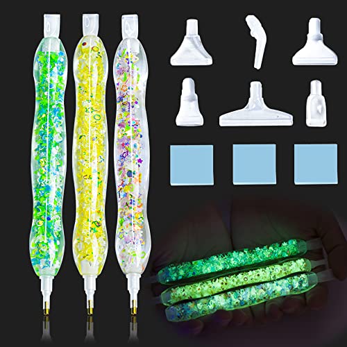 3 Pcs Diamond Painting Stift für Diamond Painting Zubehör, Diamond Painting Set Stift Diamant Painting Stift für 5d Diamant Painting Stifte, Im Dunkeln Leuchtende Stifte mit Spitzen und Wachsset 002 von forever young