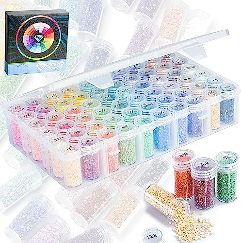 60 Farben AB Diamond Painting Eckige Steine mit Diamond Painting Aufbewahrungsbox für Diamond Painting Zubehör, AB Diamond Painting Bohrer für Diamond Art Zubehör und Werkzeuge, 90000 Stück, 2.5 MM von forever young