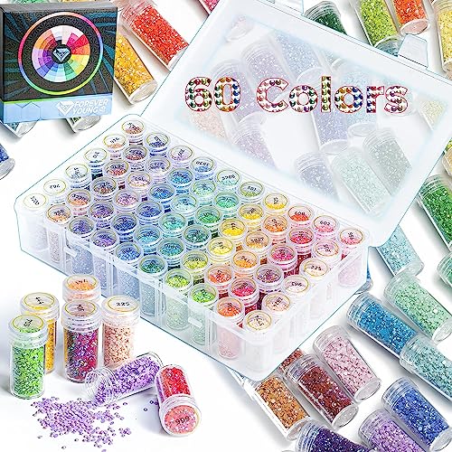 60 Farben AB Diamond Painting Steine mit Diamond Painting Aufbewahrungsbox für Diamond Painting Zubehör, 90000 PCS Runde AB Diamond Painting Bohrer für Diamond Art Zubehör und Werkzeuge von forever young