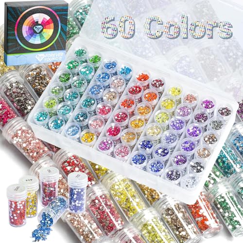 60 Farben Glitzersteine Diamond Painting Steine mit Diamond Painting Aufbewahrungsbox, Runde Diamond Painting Zubehör, 90.000 Stück Diamonds mit Diamond Painting Sticker und Diamond Painting Box von forever young