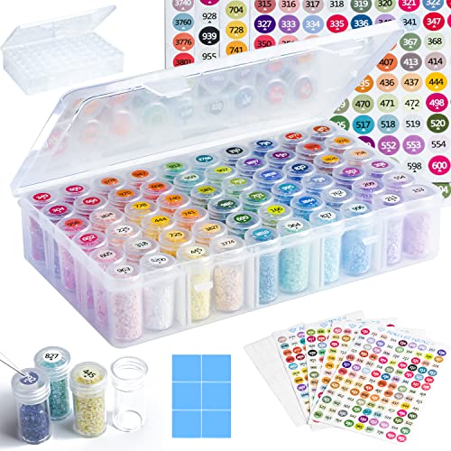 Diamond Painting Aufbewahrungsbox, 1 Packung 60 Gläser Diamond Painting Zubehör Boxen mit 447 Farbe Etiketten, Diamond Painting Set Box für Diamond Painting Aufbewahrung und Diamond Painting Koffer von forever young