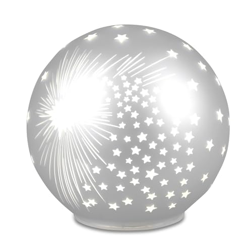 LED Kugel Silber Sterne | Dekokugel mit Lichterkette | Batterie Timer | 15 cm von formano