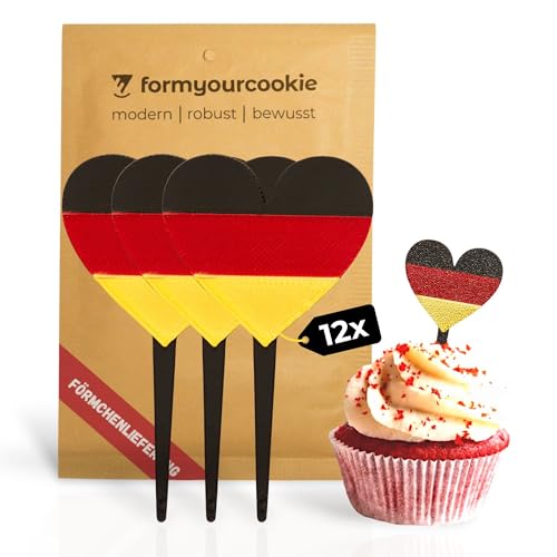 12 Stück Cupcake Fähnchen Deutschland Flaggen Herz Tortendekoration Fußball EURO Dekoration Fußballparty EM Cocktail Fahne Geschenke Fußballfans Mottoparty Kuchen Topper Muffin Deko von formyourcookie