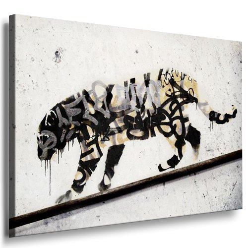 Graffiti,Banksy,Tiger-Spray-Colour-Black Druck auf leinwand-100x70cm k.Poster!Bild fertig auf Keilrahmen!#9754 Pop Art Gemälde Kunstdrucke,Wandbilder,Bilder zur Dekoration/Top 200 "Banksy Streetart von fotoleinwand24