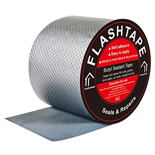 fowong Aluminum Wasserdichtes Klebeband, 10cm(B) x5M(L) Butyl Dichtungsband Alufolie Selbstklebend Reperaturband zum Abdichten und Befestigen im Pool Loch Rohr Dach Wohnmobil Bad von fowong