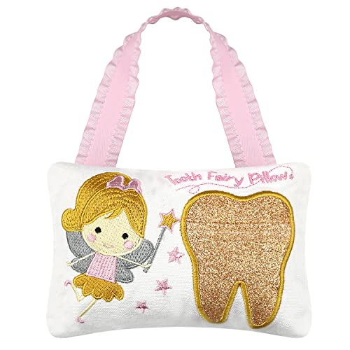 free-space Zahnfee Kissen Stickerei Mädchen Gold glänzende Zähne mit Tasche Zahnfee Souvenir Sammlung Kinder Geschenke (Gold) von free-space