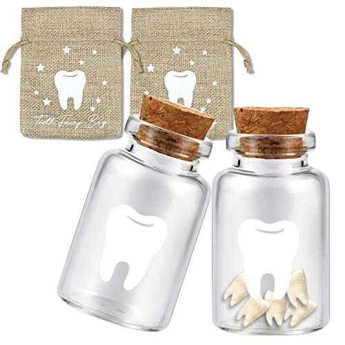 free-space Zahnfee-Tasche mit 2 kleinen Zahnfee-Flaschen aus Glas Zahnfee-Andenken Zahnfee-Taschen-Set für Kinder (tooth fairy bottle) von free-space