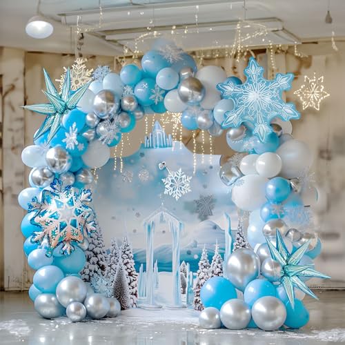 Perlblau Silber Schnee Ballon Girlande Bogen Kit 134pcs Happy Birthday Baby Shower Party Dekorationen Boo Day Supplies von froufing