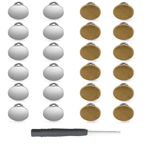 ftiemlovde 24 Sets 17mm Perfect Fit KnöPfe Hosen Enger Machen,Verstellbare JeansknöPfe Zum Schrauben Ohne NäHen No Sew Instant Metall Knopf Zum Einschlagen Replacement (2A） von ftiemlovde