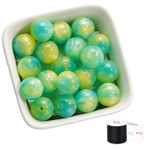 ftiemlovde 50 Bunte Edelstein Perlen für Armbänder Selber Machen， Groß Glasperlen zum Auffädeln mit Loch (Gelb mix Grün 10mm) von ftiemlovde