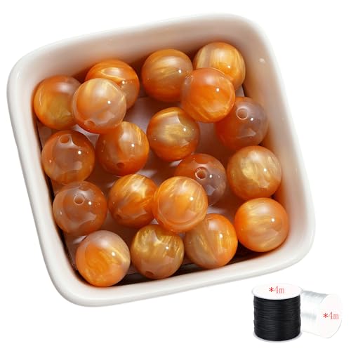ftiemlovde 50 Bunte Edelstein Perlen für Armbänder Selber Machen， Groß Glasperlen zum Auffädeln mit Loch (Orange mix Grau 10mm) von ftiemlovde