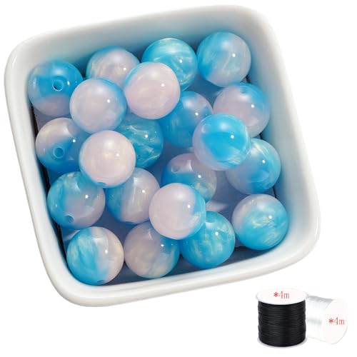 ftiemlovde 50 Bunte Edelstein Perlen für Armbänder Selber Machen， Groß Glasperlen zum Auffädeln mit Loch (Rosa mix Blau 10mm) von ftiemlovde