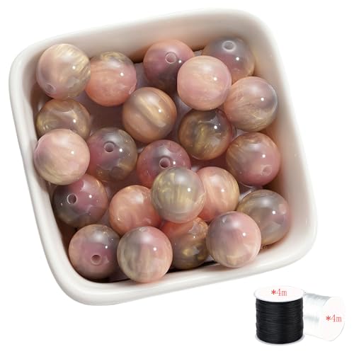 ftiemlovde 50 Bunte Edelstein Perlen für Armbänder Selber Machen， Groß Glasperlen zum Auffädeln mit Loch (Rosa mix Grau 10mm) von ftiemlovde