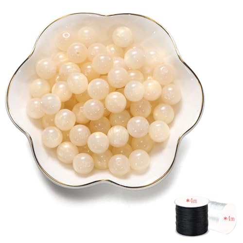 ftiemlovde 50 Edelstein Perlen für Armbänder Selber Machen， Groß Glasperlen zum Auffädeln mit Loch （Beige 10mm） von ftiemlovde