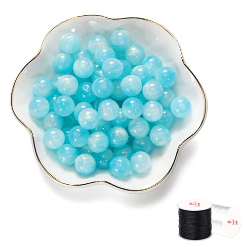 ftiemlovde 50 Edelstein Perlen für Armbänder Selber Machen， Groß Glasperlen zum Auffädeln mit Loch （Blau 10mm） von ftiemlovde