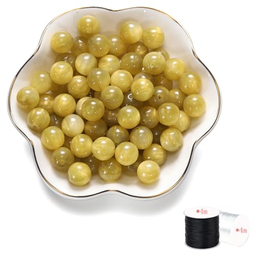 ftiemlovde 50 Edelstein Perlen für Armbänder Selber Machen， Groß Glasperlen zum Auffädeln mit Loch （Gelb 10mm） von ftiemlovde