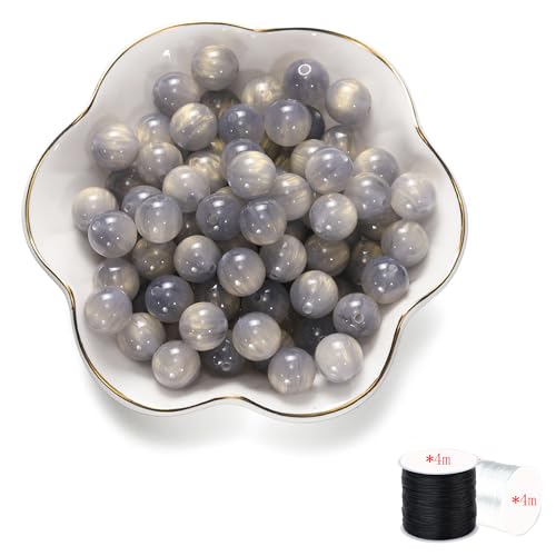 ftiemlovde 50 Edelstein Perlen für Armbänder Selber Machen， Groß Glasperlen zum Auffädeln mit Loch （Grau 10mm） von ftiemlovde