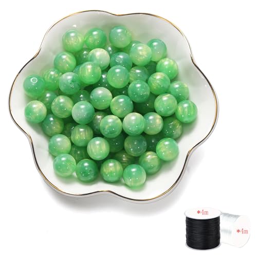 ftiemlovde 50 Edelstein Perlen für Armbänder Selber Machen， Groß Glasperlen zum Auffädeln mit Loch （Grün 10mm） von ftiemlovde