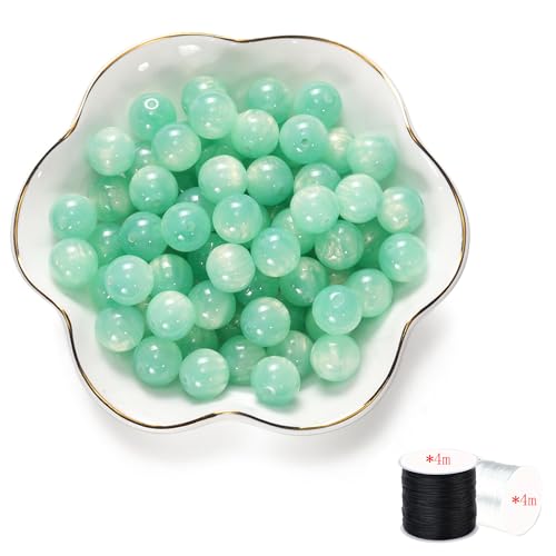 ftiemlovde 50 Edelstein Perlen für Armbänder Selber Machen， Groß Glasperlen zum Auffädeln mit Loch （Hellgrün 10mm） von ftiemlovde