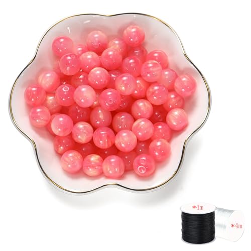 ftiemlovde 50 Edelstein Perlen für Armbänder Selber Machen， Groß Glasperlen zum Auffädeln mit Loch （Hellrot 10mm） von ftiemlovde