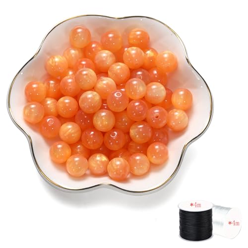 ftiemlovde 50 Edelstein Perlen für Armbänder Selber Machen， Groß Glasperlen zum Auffädeln mit Loch （Orange 10mm） von ftiemlovde