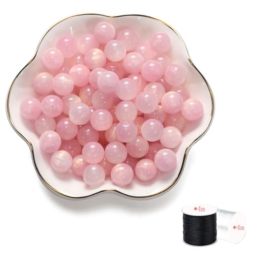 ftiemlovde 50 Edelstein Perlen für Armbänder Selber Machen， Groß Glasperlen zum Auffädeln mit Loch （Rosa 10mm） von ftiemlovde