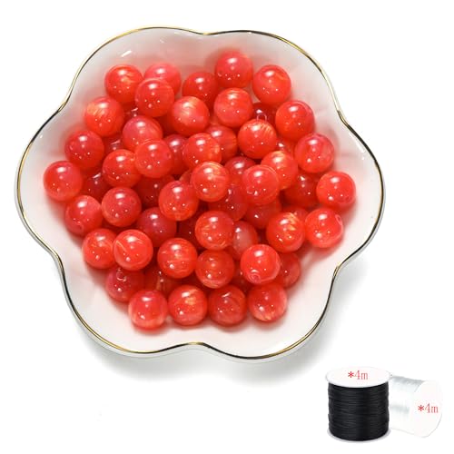 ftiemlovde 50 Edelstein Perlen für Armbänder Selber Machen， Groß Glasperlen zum Auffädeln mit Loch （Rot 10mm） von ftiemlovde