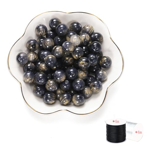 ftiemlovde 50 Edelstein Perlen für Armbänder Selber Machen， Groß Glasperlen zum Auffädeln mit Loch （Schwarz 10mm） von ftiemlovde