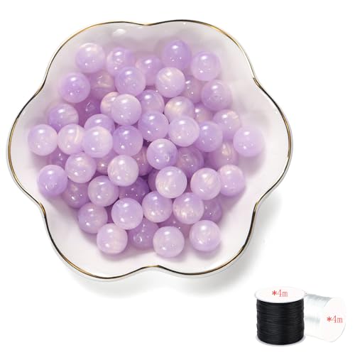 ftiemlovde 50 Edelstein Perlen für Armbänder Selber Machen， Groß Glasperlen zum Auffädeln mit Loch （Violett 10mm） von ftiemlovde
