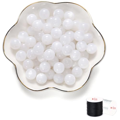 ftiemlovde 50 Edelstein Perlen für Armbänder Selber Machen， Groß Glasperlen zum Auffädeln mit Loch （Weiß 10mm） von ftiemlovde