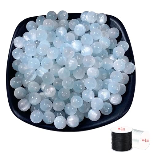 ftiemlovde 50 Stück 10mm Loch Blaue Perlen Edelsteine zum Auffädeln Erwachsene Groß,Lose Rosenquarz Magic Schmuckperlen Beads zum Armbänder （Blau 10mm） von ftiemlovde
