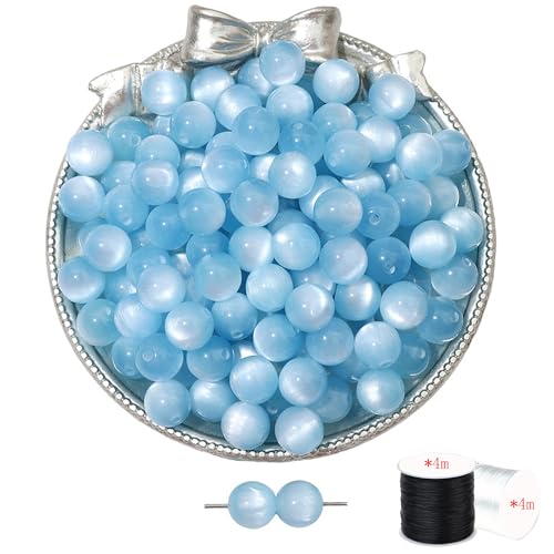 ftiemlovde 50 Stück 10mm Loch Blaue Perlen Edelsteine zum Auffädeln Erwachsene Groß,Lose Rosenquarz Magic Schmuckperlen Beads zum Armbänder （Blau 10mm） von ftiemlovde