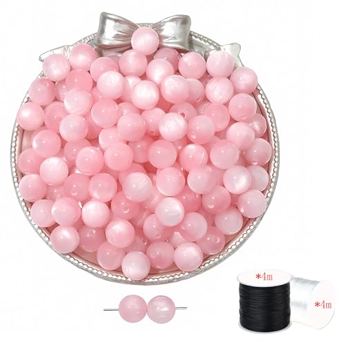 ftiemlovde 50 Stück 10mm Loch Braun Perlen Edelsteine zum Auffädeln Erwachsene Groß,Lose Rosenquarz Magic Schmuckperlen Beads zum Armbänder （Rosa 10mm） von ftiemlovde