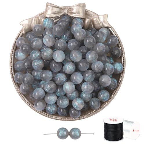 ftiemlovde 50 Stück 10mm Loch Brillant Grau Perlen Edelsteine zum Auffädeln Erwachsene Groß,Lose Rosenquarz Magic Schmuckperlen Beads zum Armbänder （Brillant Grau 10mm） von ftiemlovde