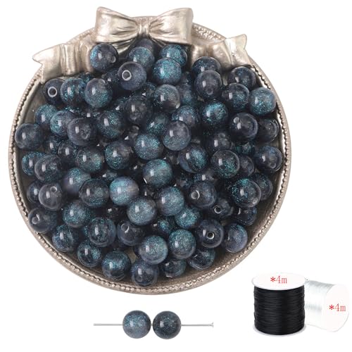 ftiemlovde 50 Stück 10mm Loch Brillant Schwarz Perlen Edelsteine zum Auffädeln Erwachsene Groß,Lose Rosenquarz Magic Schmuckperlen Beads zum Armbänder （Brillant Schwarz 10mm） von ftiemlovde