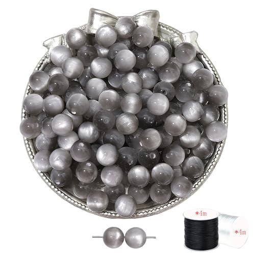 ftiemlovde 50 Stück 10mm Loch Grau Perlen Edelsteine zum Auffädeln Erwachsene Groß,Lose Rosenquarz Magic Schmuckperlen Beads zum Armbänder （Grau 10mm） von ftiemlovde