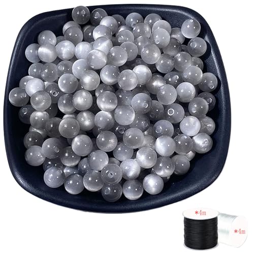 ftiemlovde 50 Stück 10mm Loch Grau Perlen Edelsteine zum Auffädeln Erwachsene Groß,Lose Rosenquarz Magic Schmuckperlen Beads zum Armbänder （Grau 10mm） von ftiemlovde