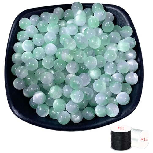 ftiemlovde 50 Stück 10mm Loch Grün Perlen Edelsteine zum Auffädeln Erwachsene Groß,Lose Rosenquarz Magic Schmuckperlen Beads zum Armbänder （Grün 10mm） von ftiemlovde