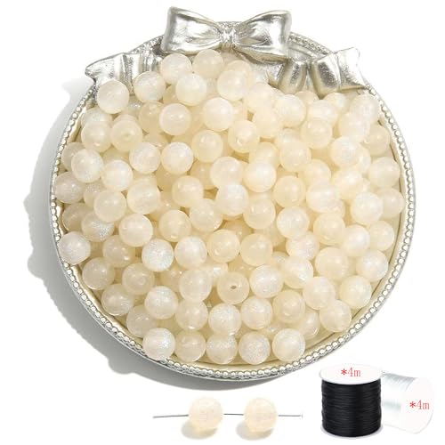 ftiemlovde 50 Stück 10mm Loch Helles Beige Perlen Edelsteine zum Auffädeln Erwachsene Groß,Lose Rosenquarz Magic Schmuckperlen Beads zum Armbänder （Helles Beige 10mm） von ftiemlovde